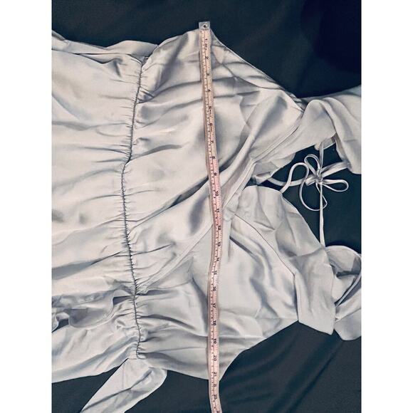 NWT Show Me Your MuMu Samantha Ruffle Cap Sleeve Wrap Silver Dress 2X - Picture 8 of 10